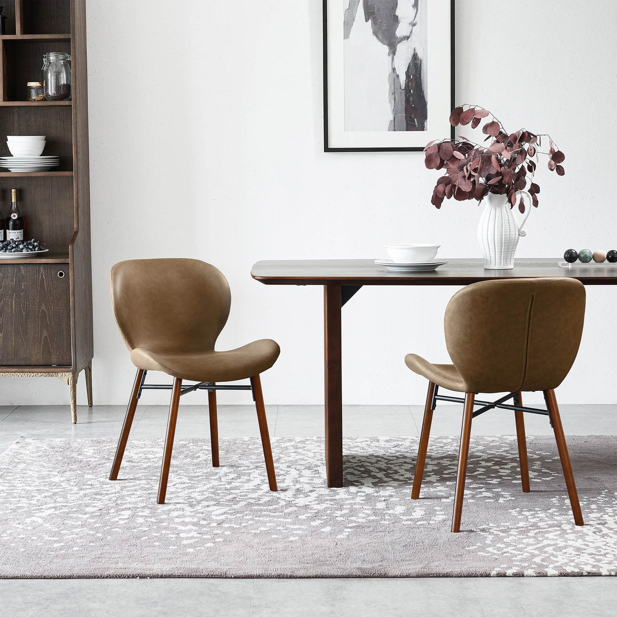 Brown Leather Dining Chairs Set of 2 S130