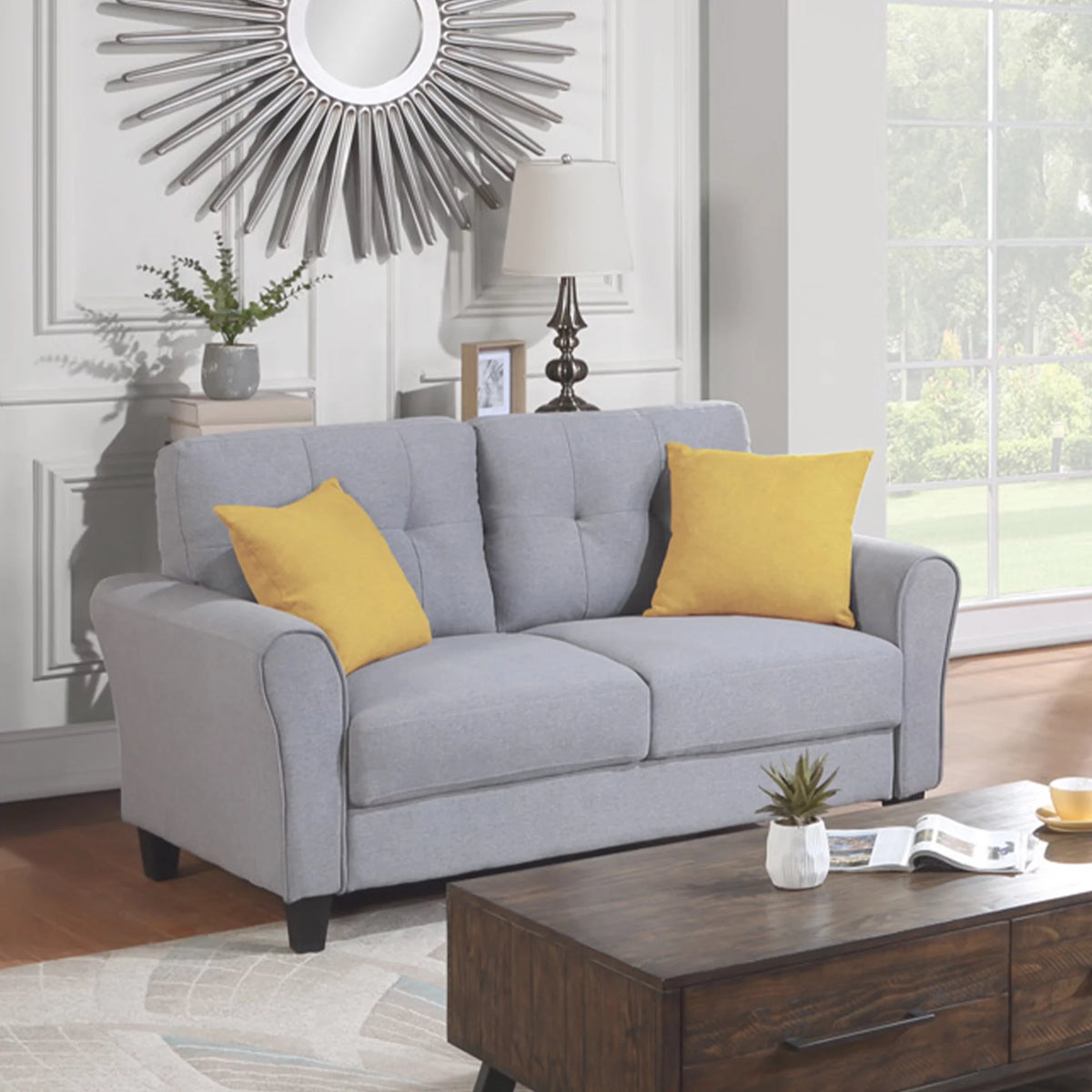 58" Gray Upholstered 2 Seater Sofa Y92845