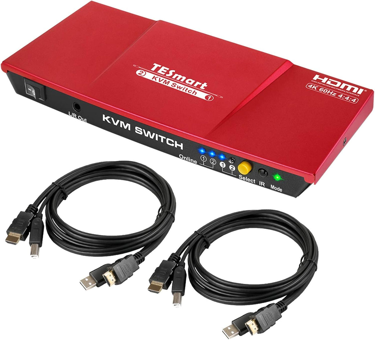 HDMI KVM Switch 2 Ports 4K@60Hz Ultra HD 2x1 with 2 Pcs 5ft KVM Cables USB 2.0 (Black) Y723