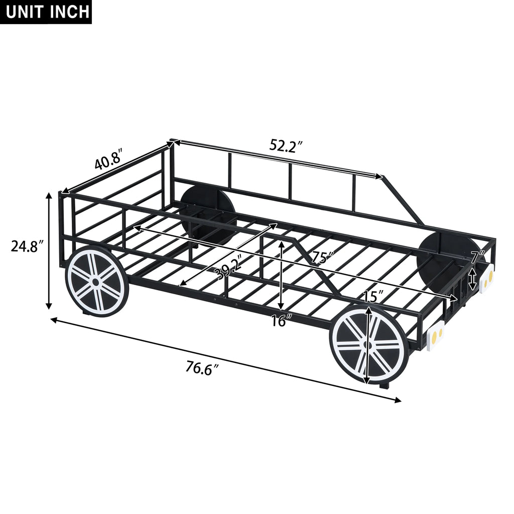 Twin Size Metal Bed Frame with Headboard and Guardrail F6057