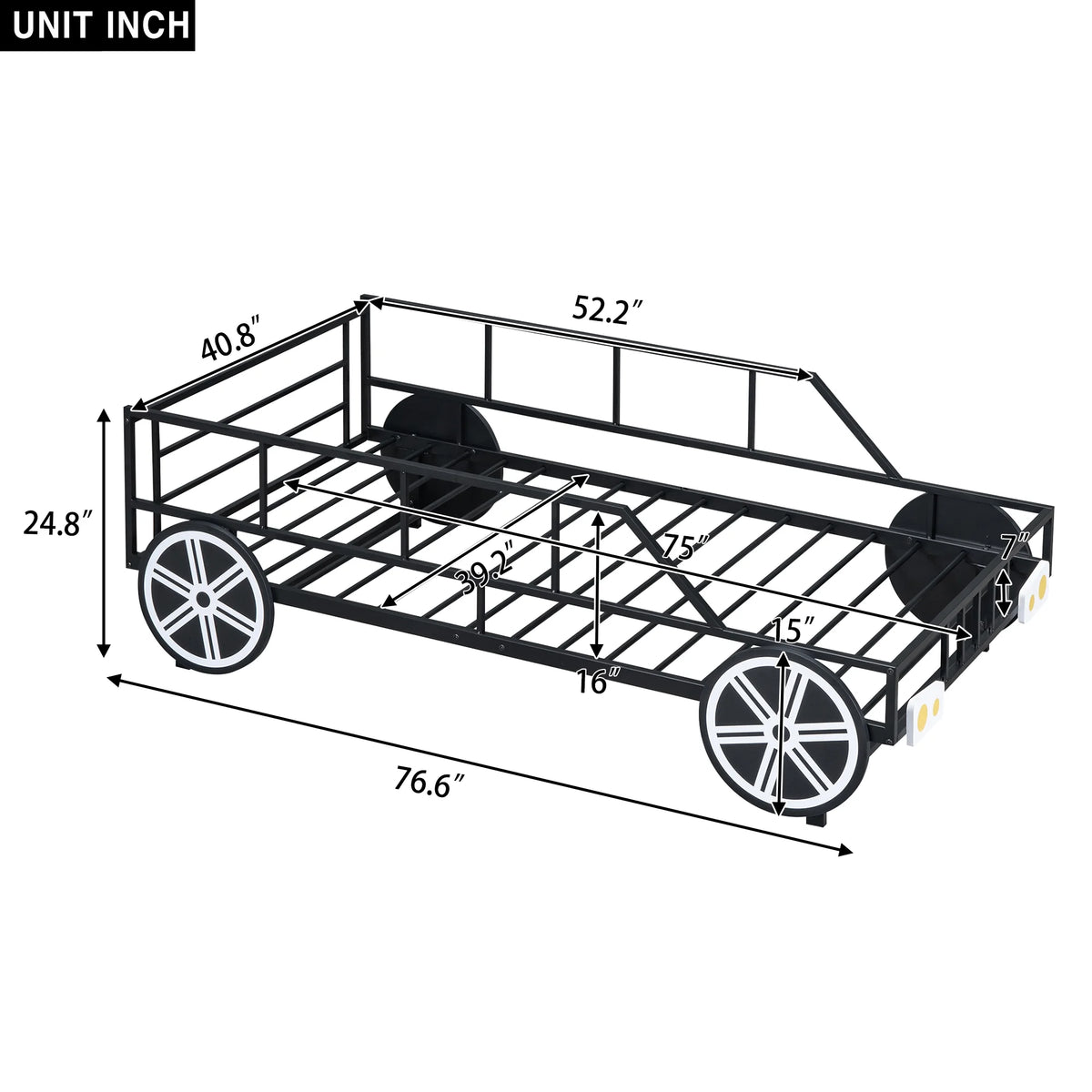Twin Size Metal Bed Frame with Headboard and Guardrail F6057