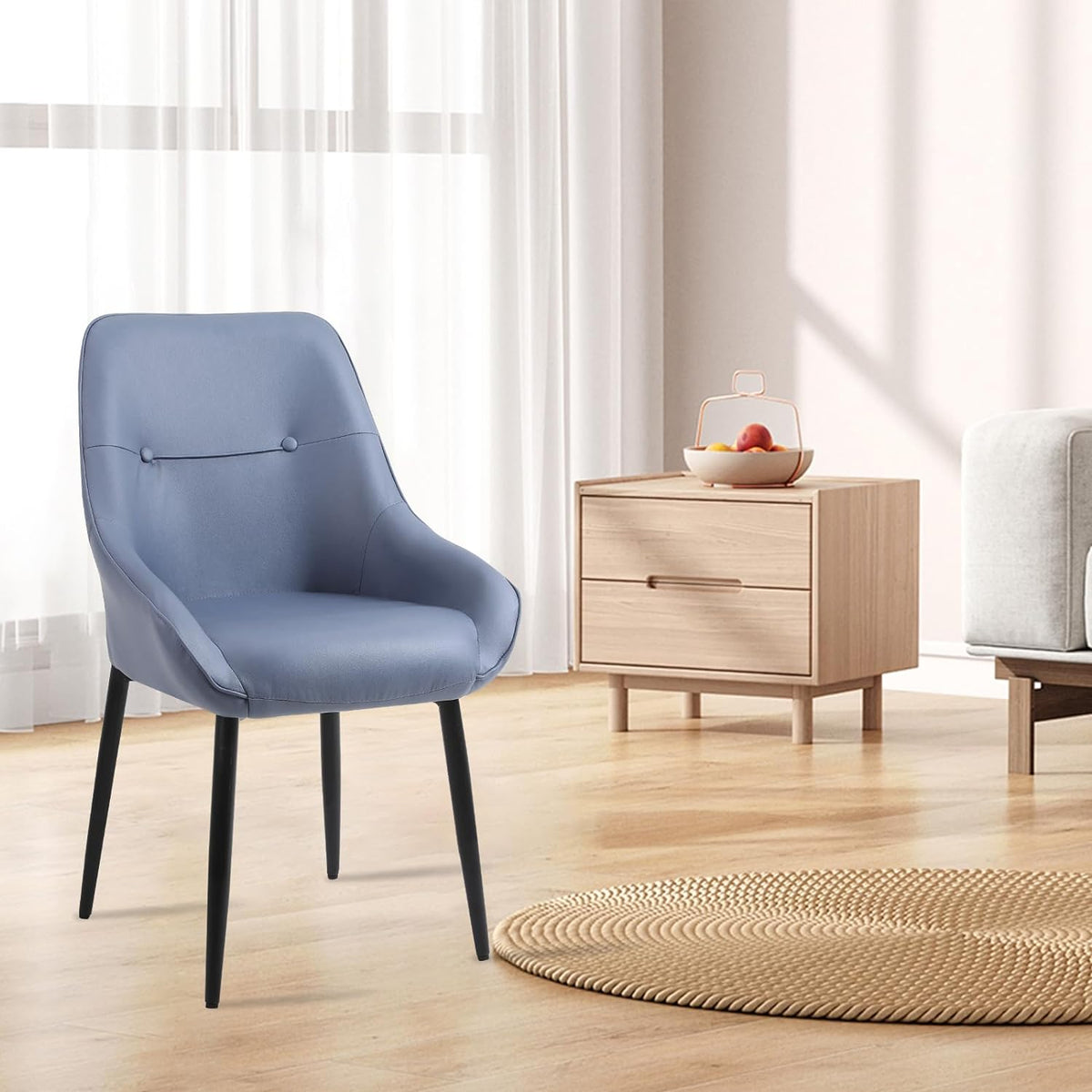 Blue Upholstered Dining Chairs Set of 2 with Arms and Metal Legs I787844