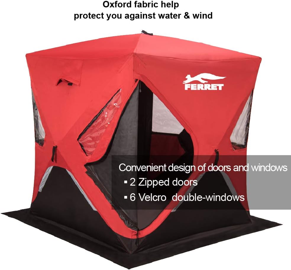 Red 1-2 Person 58X58X66 Waterproof Pop-up Ice Shelter Tent with Carrier Bag O18094