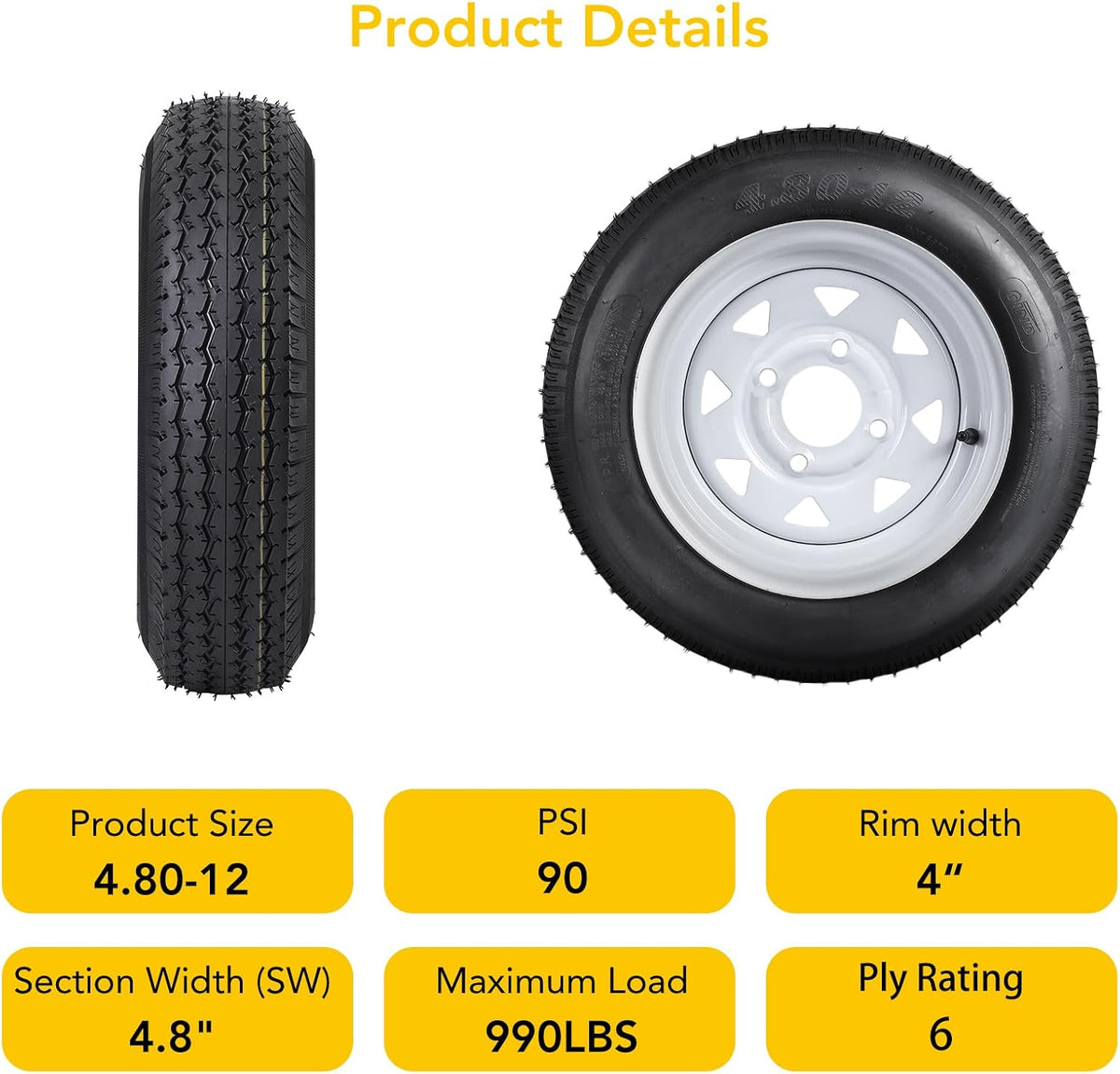 4.80x12 Trailer Tires and Wheels 2 Pcs L82322