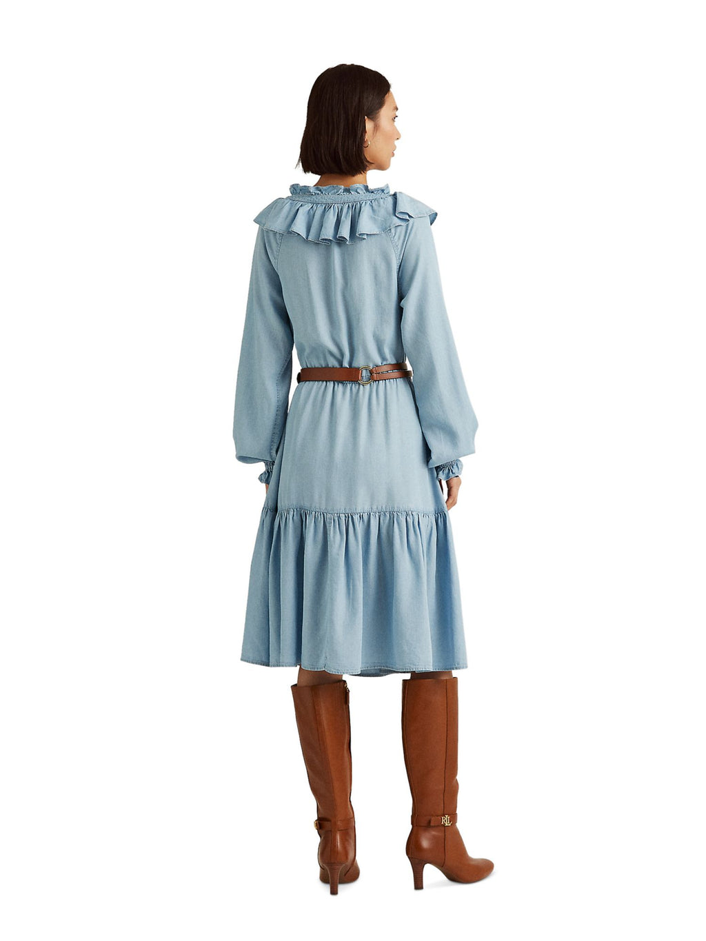 Light Blue Tie Ruffled Blouson Sleeve Dress O421