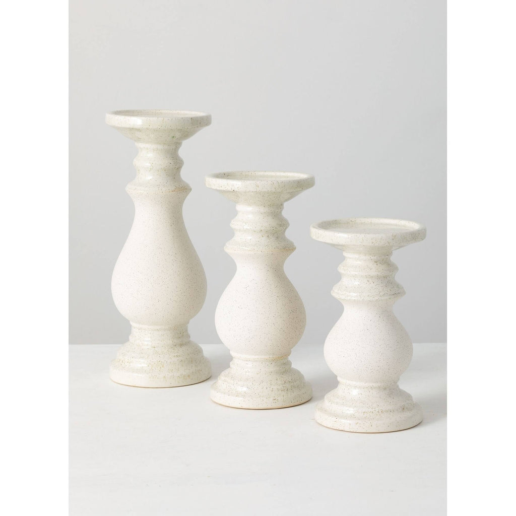 Set of 3 White Pillar Candle Holders W3497