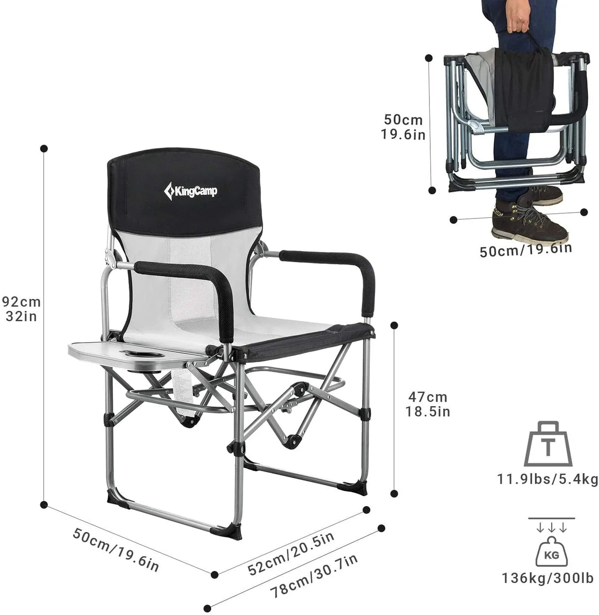 2 Pack Heavy Duty Folding Mesh Camping Chair with Side Table T580923