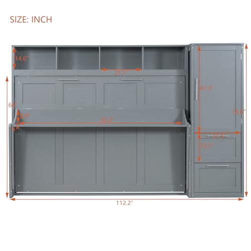 Queen Size Murphy Bed Wall Bed with Closet and Drawers G86777
