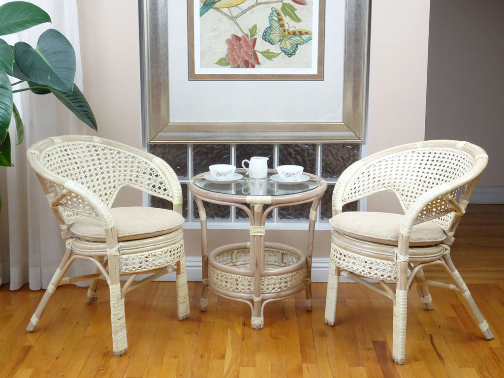 Set of 4 White Wash Rattan Wicker Dining Armchairs I70655
