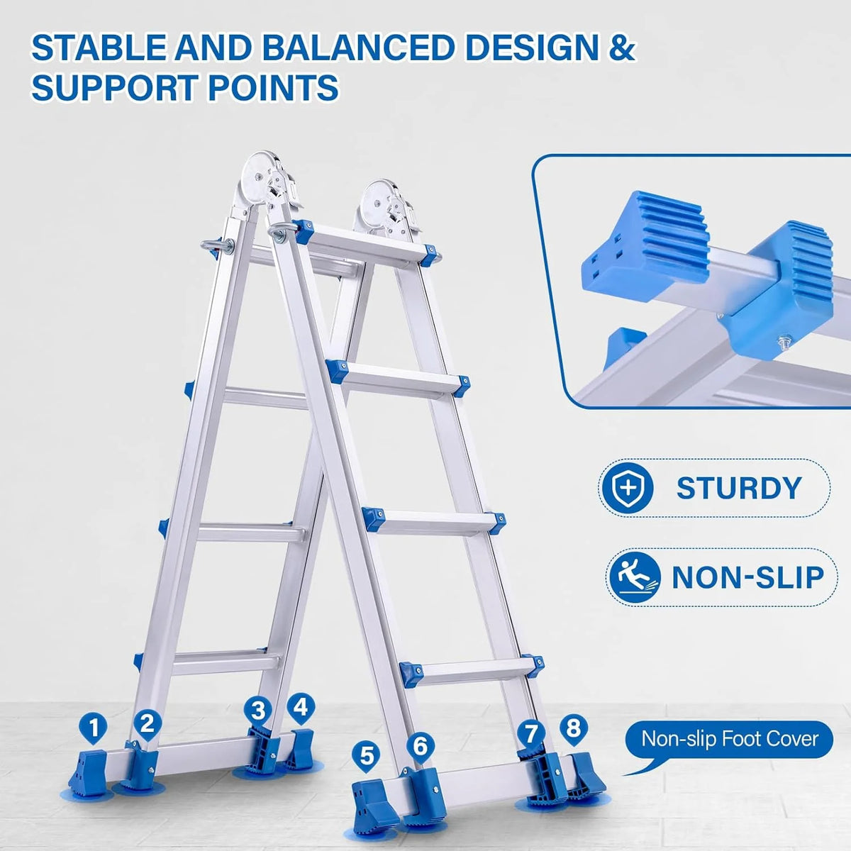 Aluminum Multi Position Telescoping Ladder with Stabilizer Bar, 330 lbs Capacity J52398