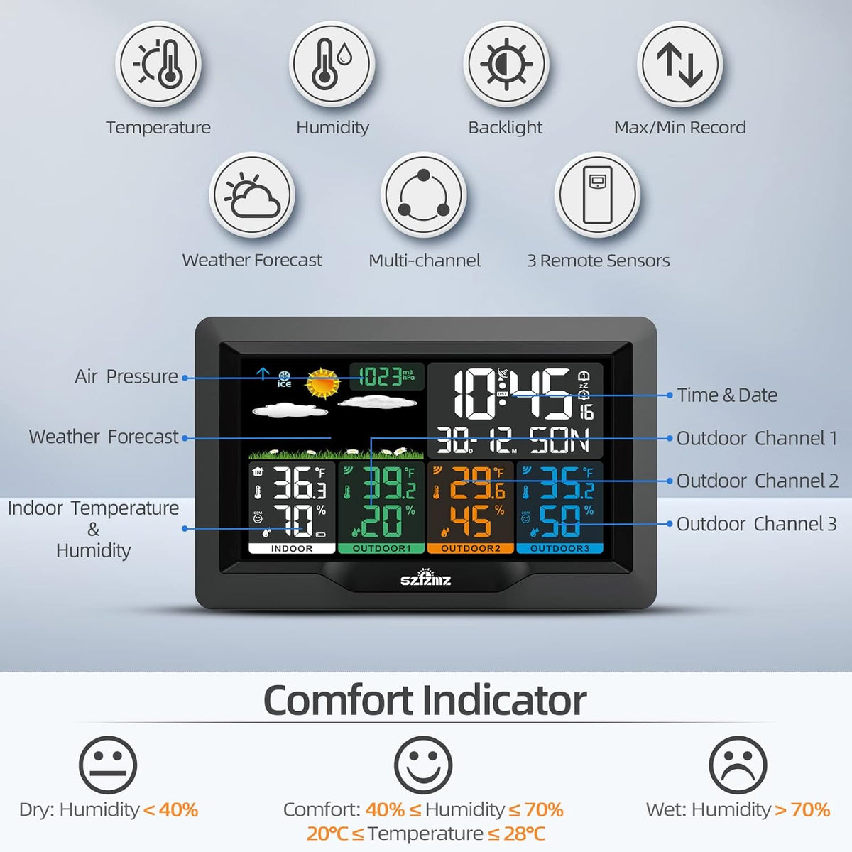 Wireless Indoor Outdoor Weather Station with Color Display S878