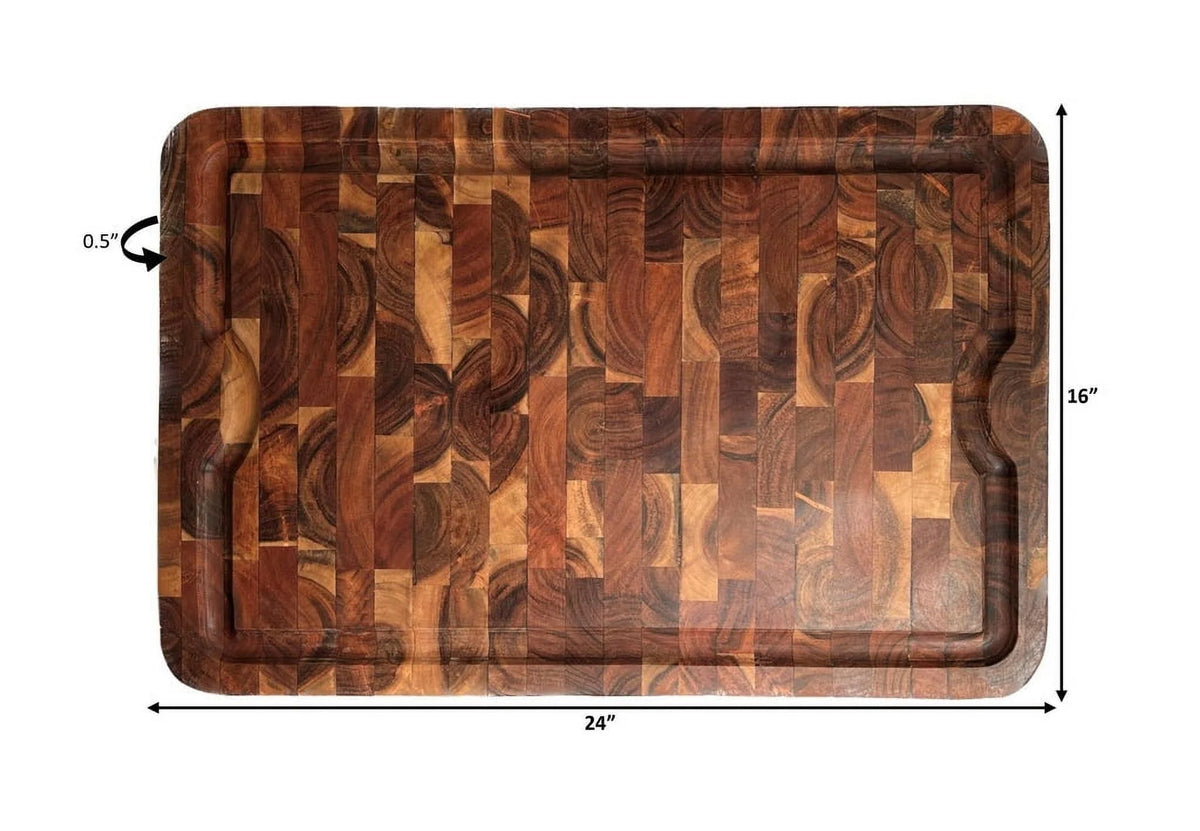 Organic End-Grain Hardwood Acacia Cutting Board with Juice Groove, 24 x 16 x 1 F2638