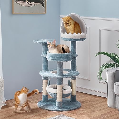 Ocean-Themed Cat Tree Multi-Level Cat Tower Plush Cat Furniture Q505570