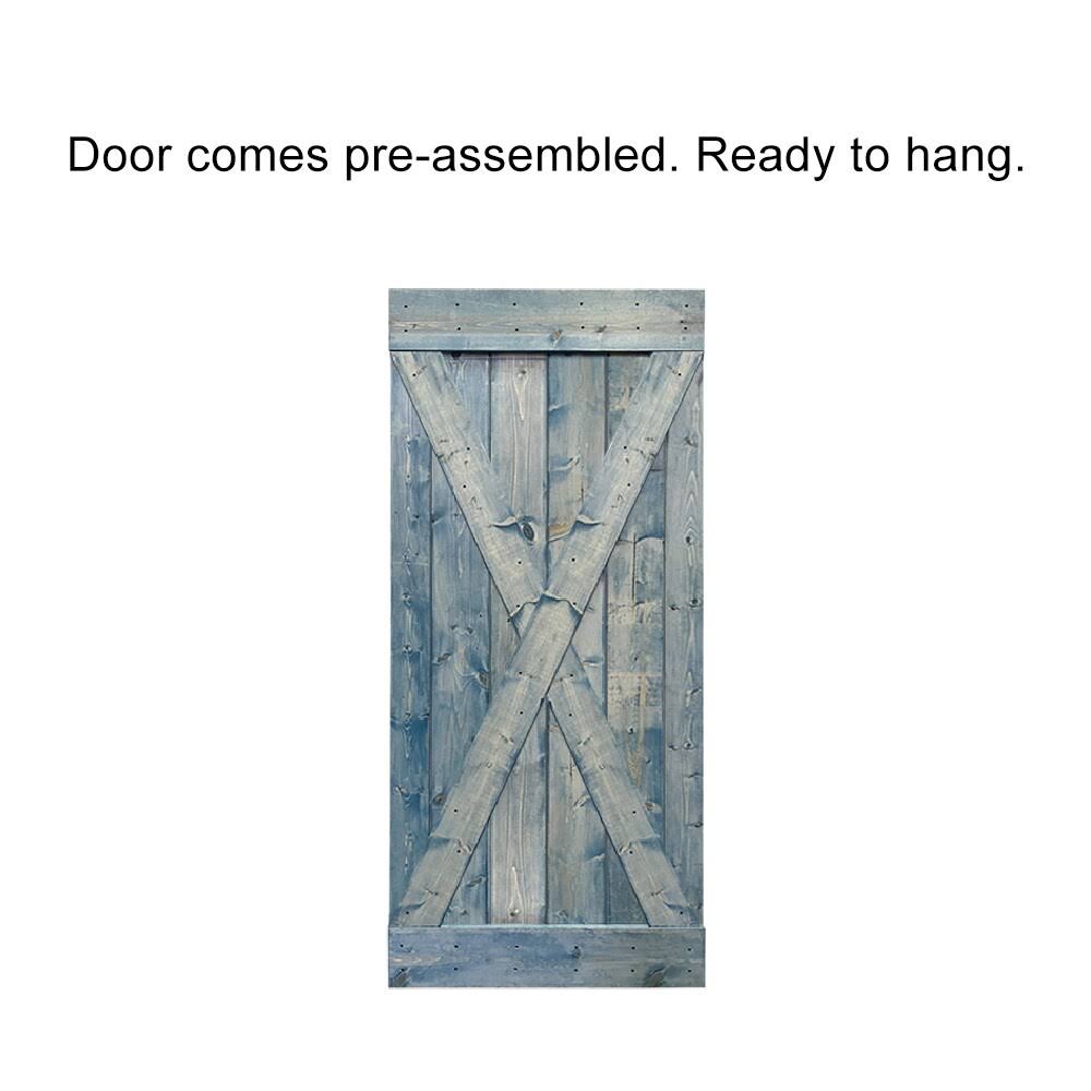 Jungle Green Stained Wood Interior Sliding Barn Door with Hardware Kit E85086