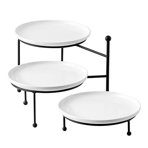 3 Tiered Serving Stand with White Porcelain Plates W426443