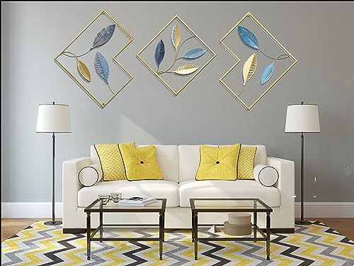 Set of 3 Metal Wall Art Decor (blue+gold) W5813