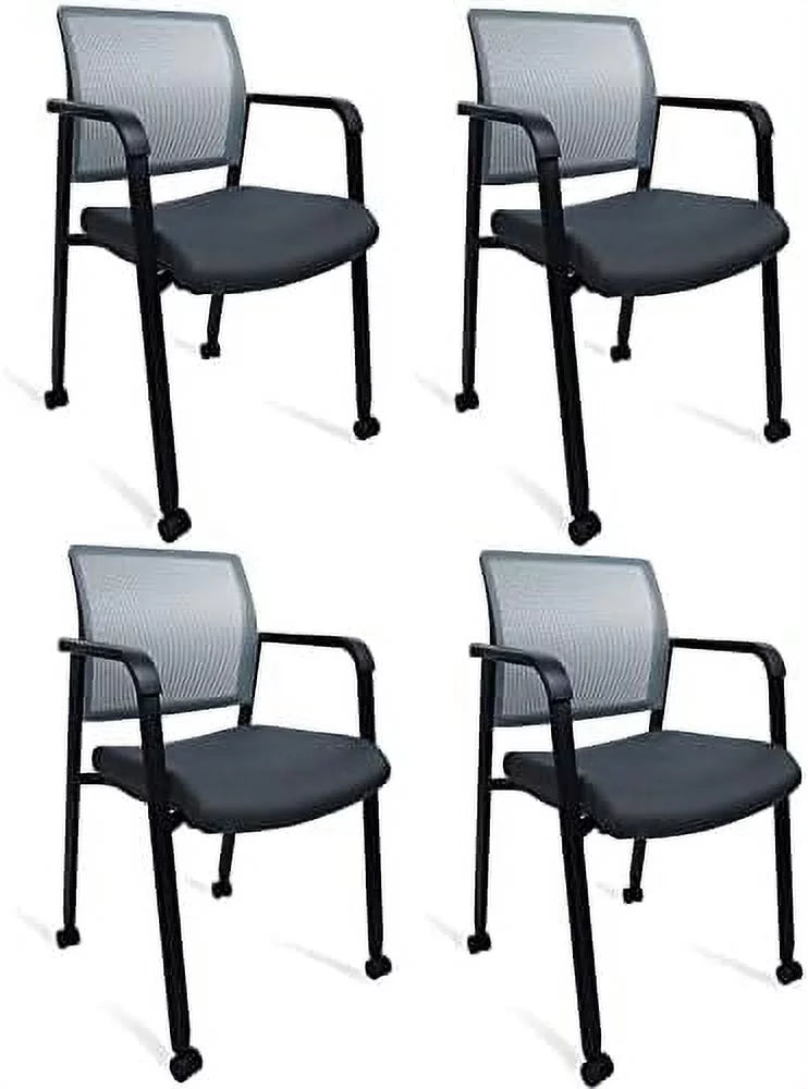 Grey Mesh Back Upholstered Fabric Seat Chairs with Wheels (4 Pack) P88819