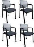 Grey Mesh Back Upholstered Fabric Seat Chairs with Wheels (4 Pack) P88819