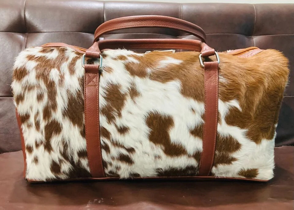 Real Cow Skin Leather Travel Duffle Bag J3465