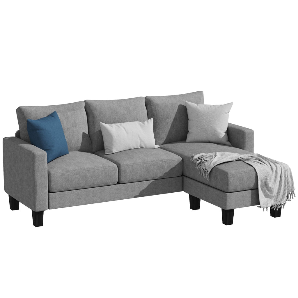 Modern Linen Fabric L-Shaped Sectional Sofa with Reversible Chaise, Dark Gray G26650