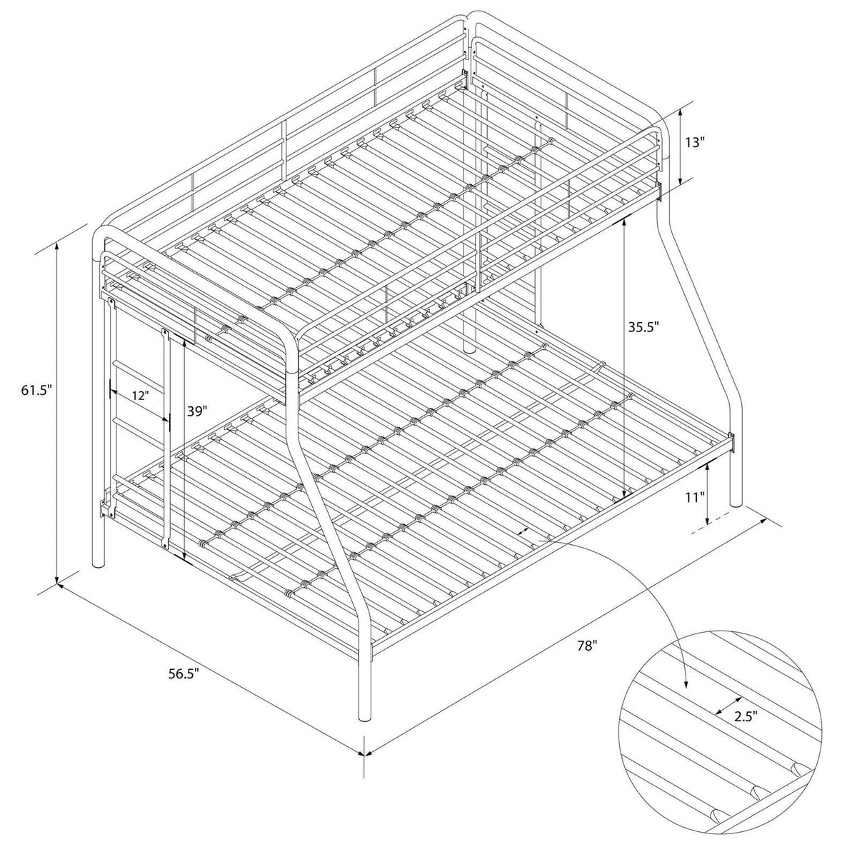 Twin Over Full Bunk Bed with Built-In Ladder Q9887