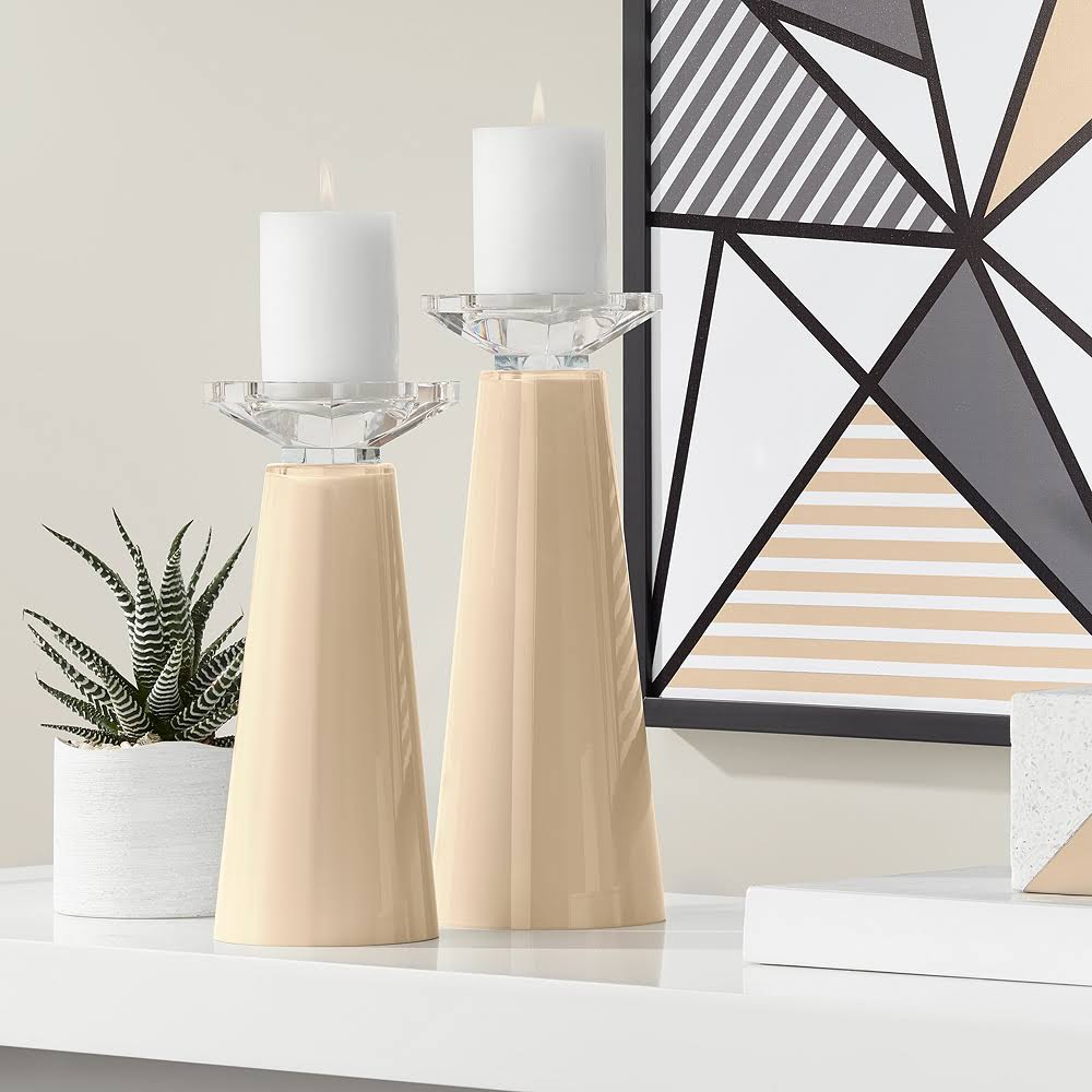 Tan Glass Pillar Candle Holders Set of 2 Z29608