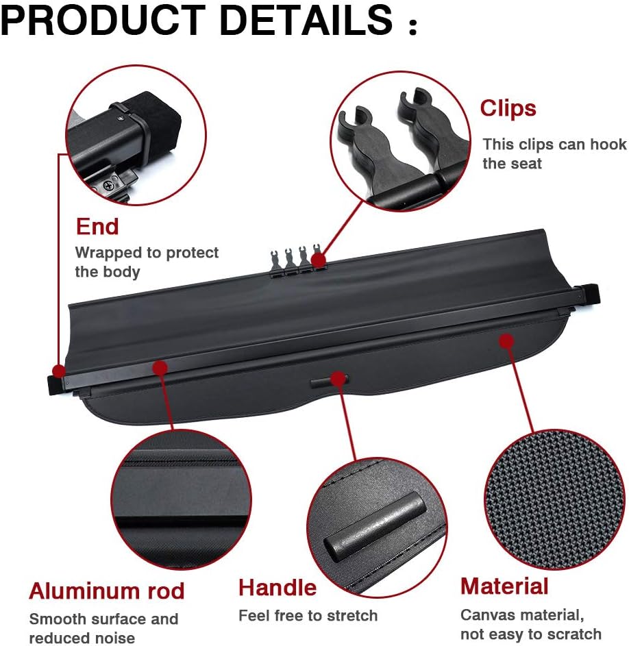 Black Retractable Rear Trunk Cargo Cover W224605