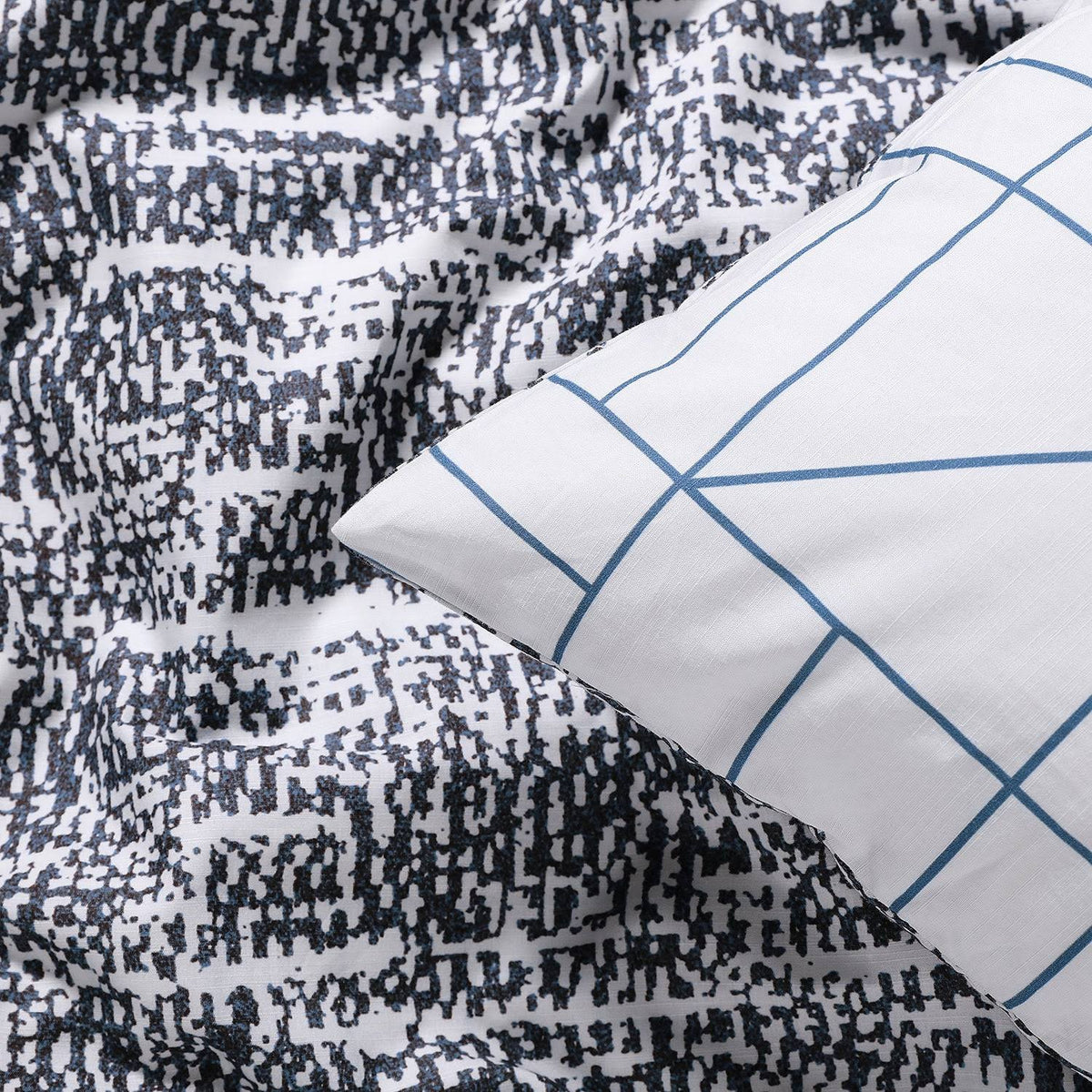 Blue Cotton Percale Reversible Duvet Cover Set Queen O66620