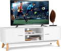 White Wooden TV Stand with 2 Storage Cabinets & 2 Open Shelves Z3199