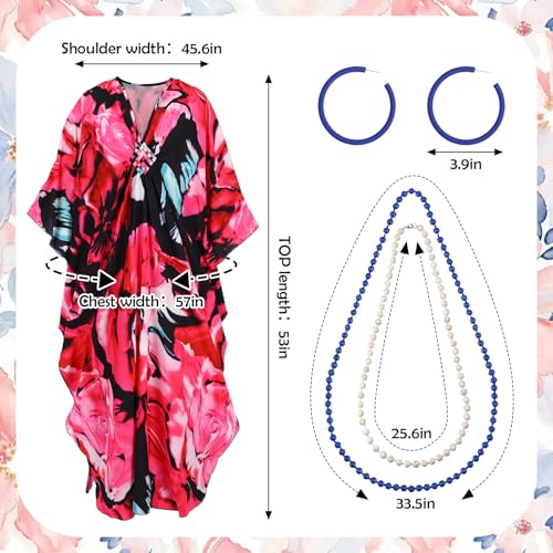 5 Pcs Halloween Costume Set with Print Caftan Dress Curly Wig Bead Necklace Earring T779586