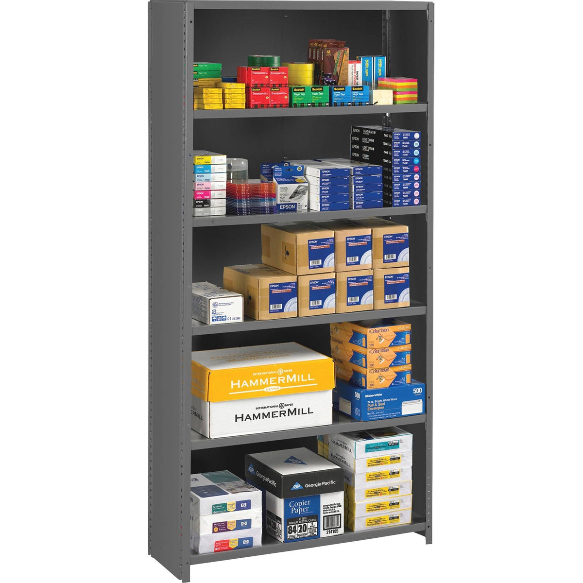 Closed Commercial Steel Shelving Five-Shelf 36W x 18D x 75H Medium Gray E73442