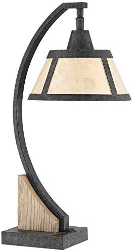 Rustic Farmhouse Desk Table Lamp with USB and AC Power Outlet in Base Gray Wash Mica Shade D409420