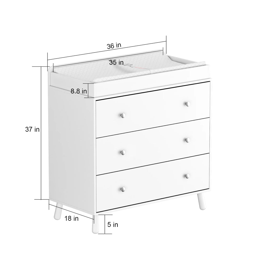 White 3 Drawer Baby Changing Table with Pad U39440