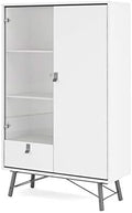 White Matte/Black Drawer China Cabinet with Glass Door Q221