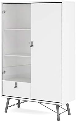 White Matte/Black Drawer China Cabinet with Glass Door Q221