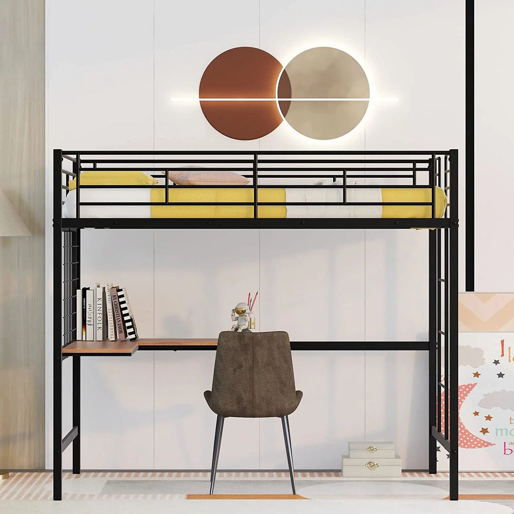 Metal Loft Bed with L-Shape Desk and Guardrails N531527