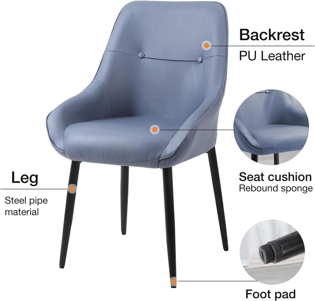 Blue Upholstered Dining Chairs Set of 2 with Arms and Metal Legs I787844