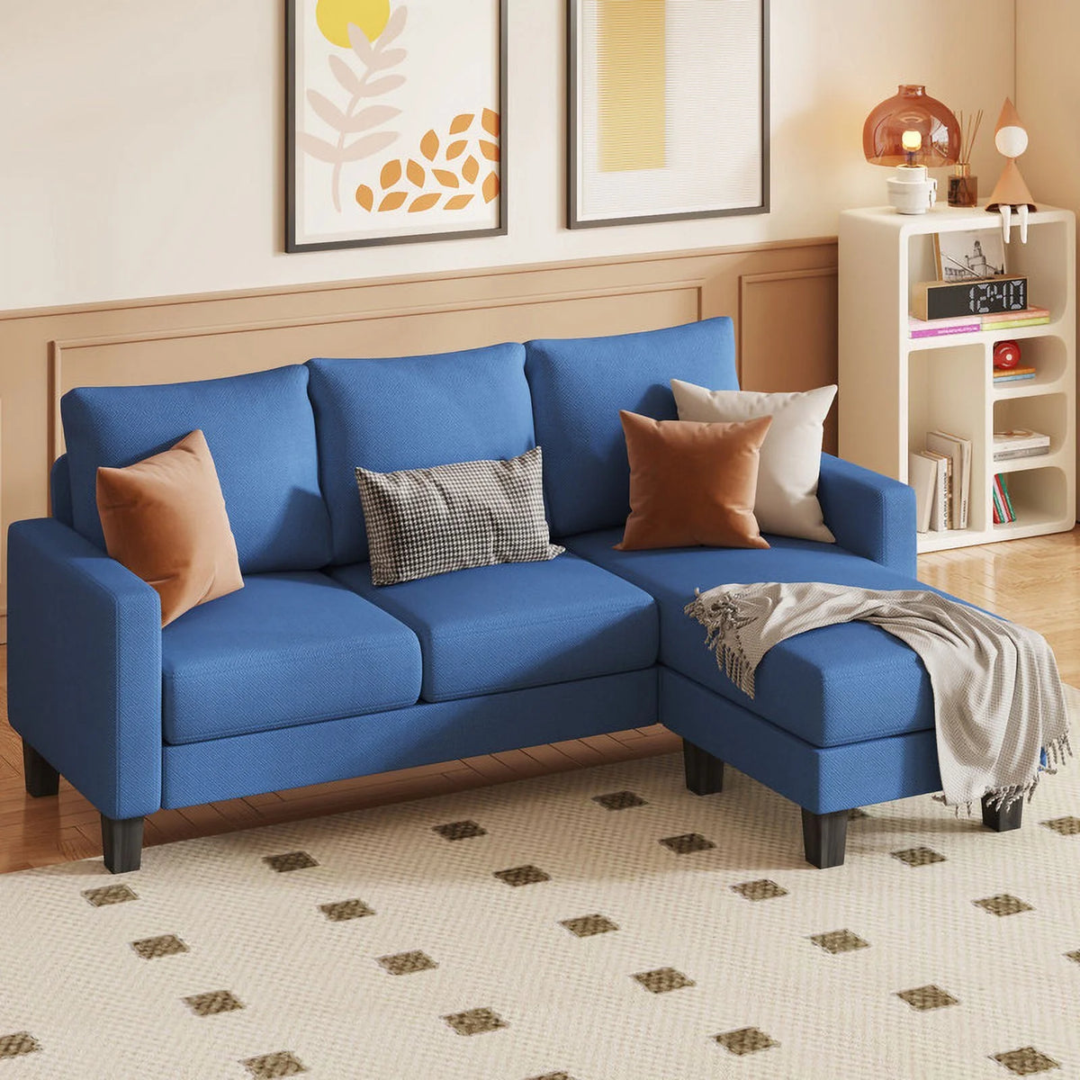 Modern Linen Fabric L-Shaped Sectional Sofa with Reversible Chaise, Dark Gray G26650
