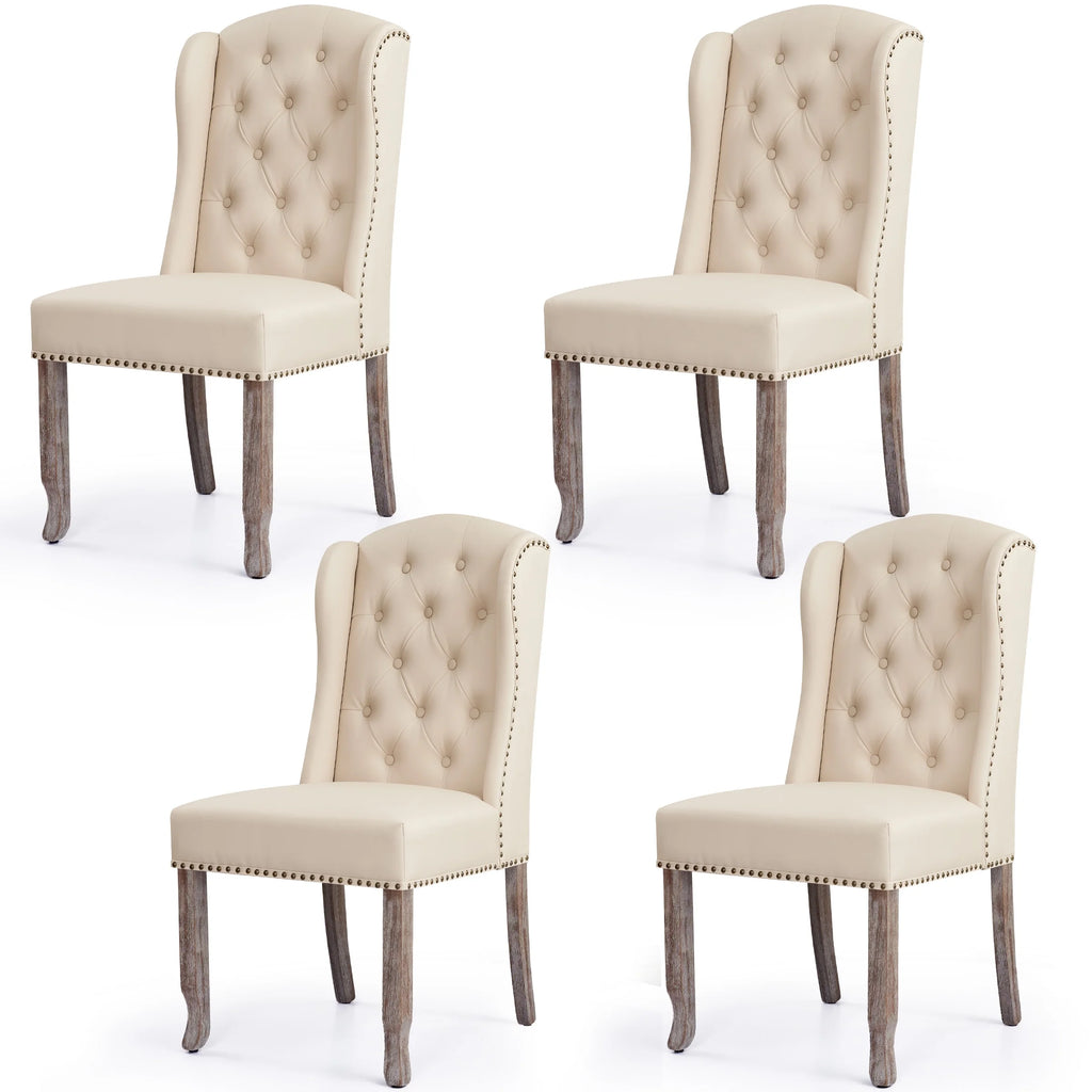 Waterproof PU Leather Dining Chairs Set of 4 Beige E975466