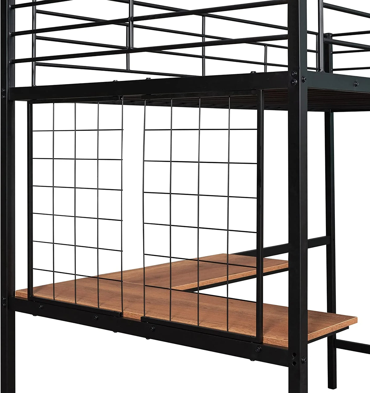 Metal Loft Bed with L-Shape Desk and Guardrails N531527