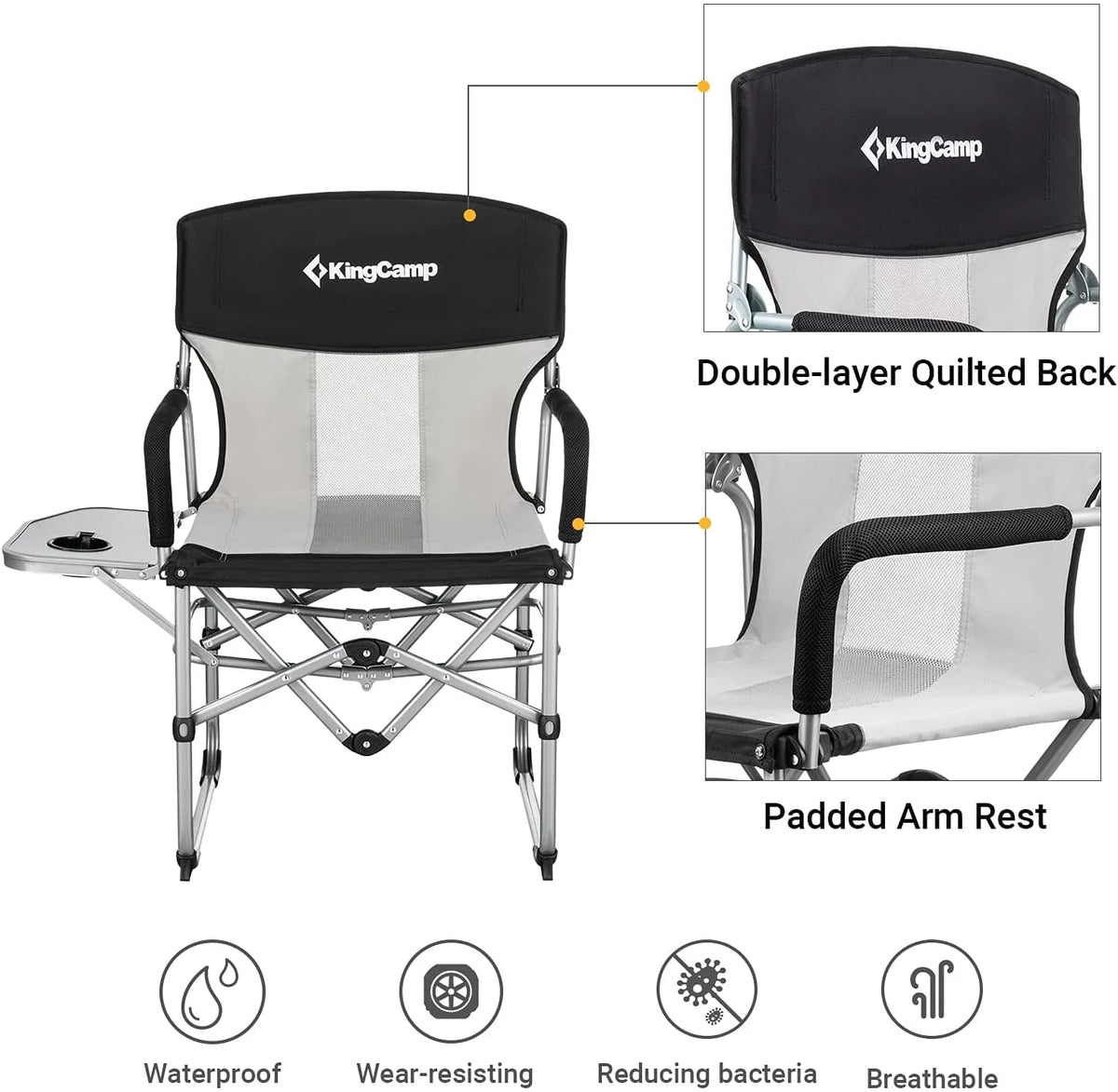 2 Pack Heavy Duty Folding Mesh Camping Chair with Side Table T580923