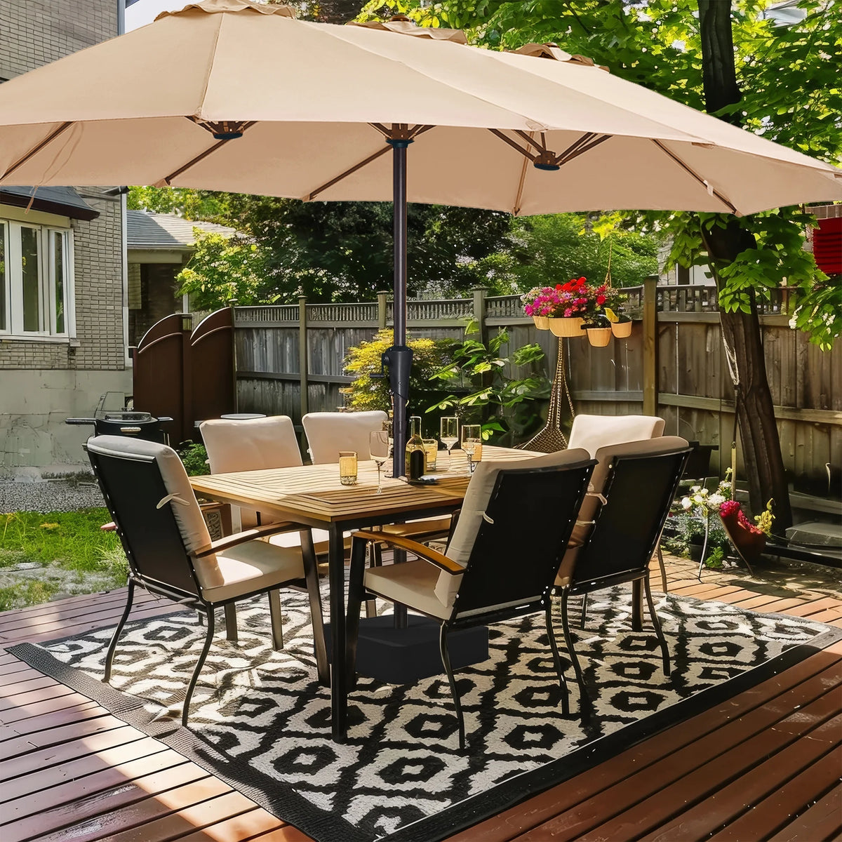 13ft Double Sided Patio Umbrella with Base S3486
