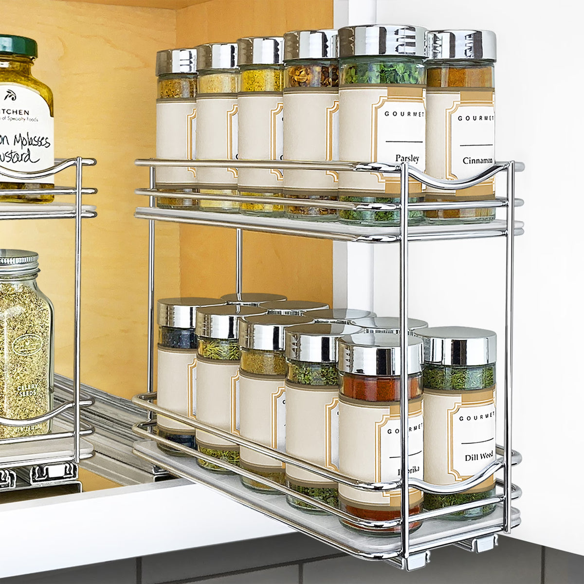 Chrome Double Pull Out Spice Rack Organizer for Cabinet O893286