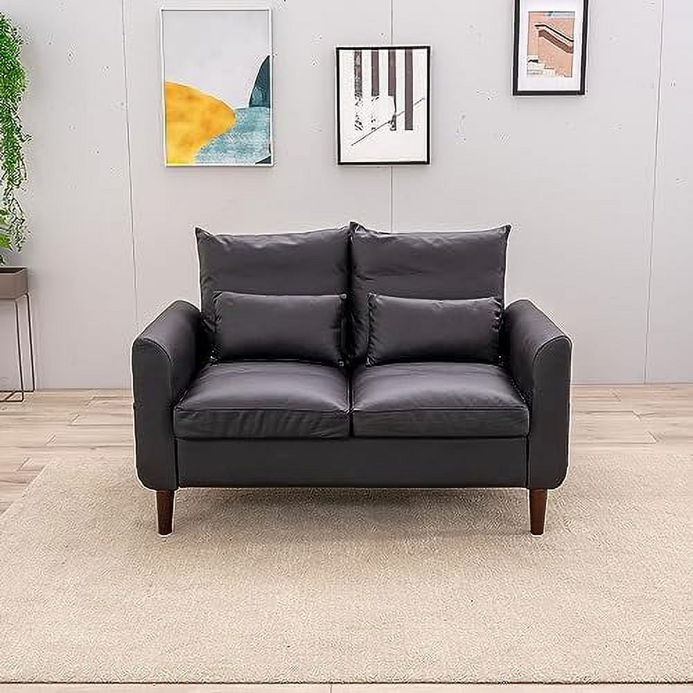 Black Faux Leather 2-Seater Sofa with Wood Leg A286
