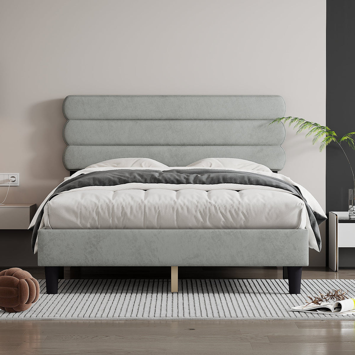 Full Size Bed Frame Light Gray M407923