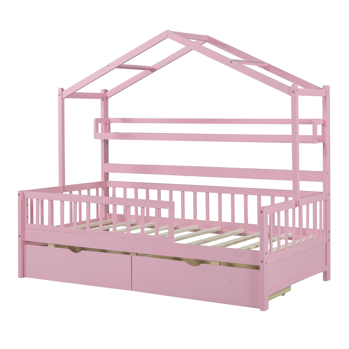 Twin Size Wooden House Bed with 2 Drawers W2905