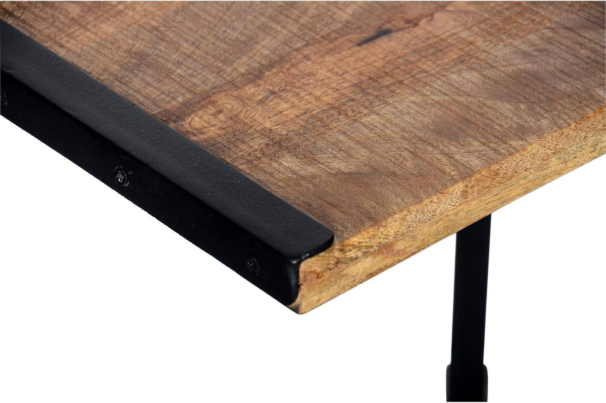 Brown Mango Wood Sofa Side End Table with Metal Base E2059