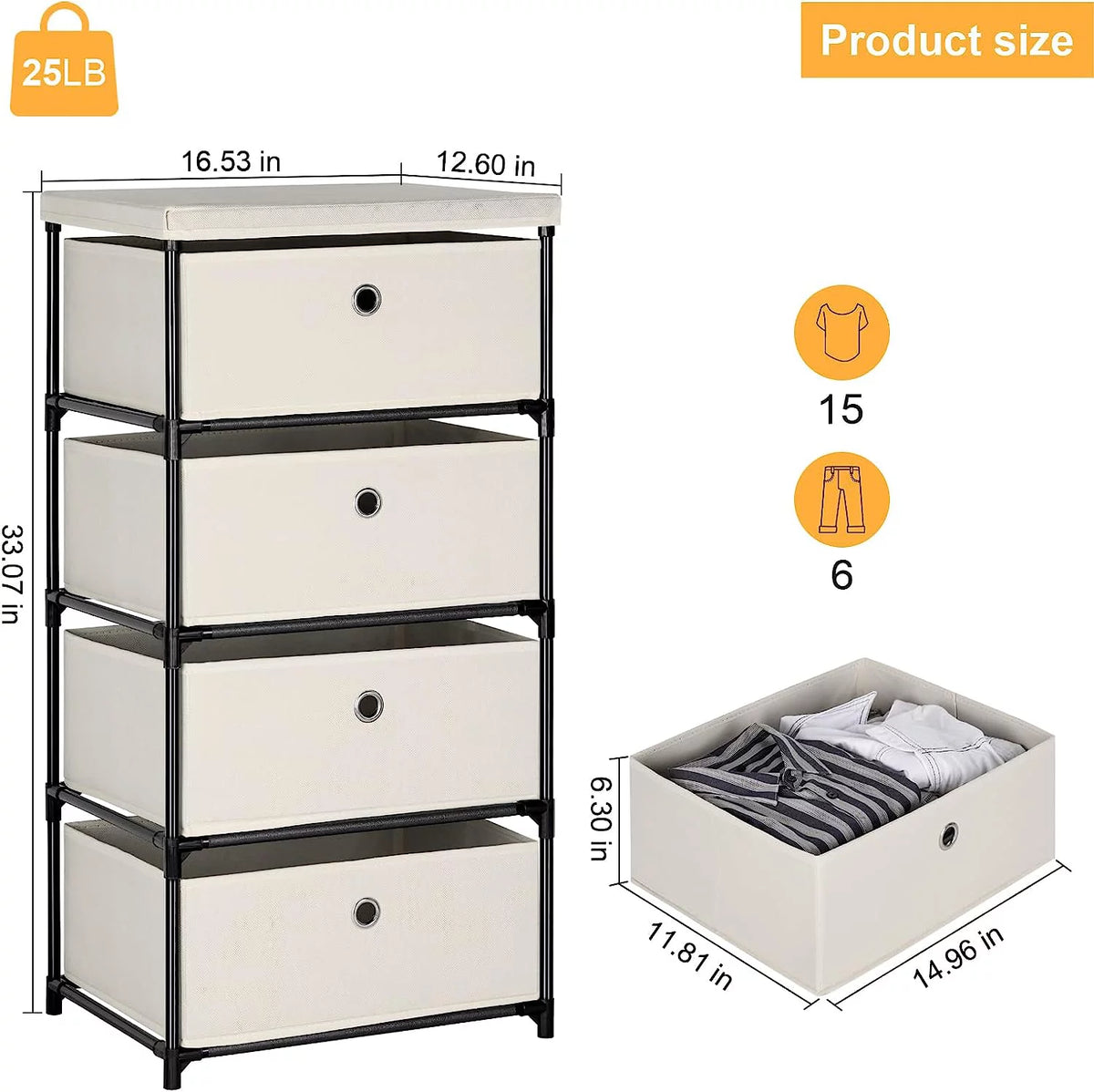 White 4 Drawer Fabric Storage Dresser X88609