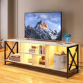 White LED TV Stand with Charging Station and Storage Cabinet F953