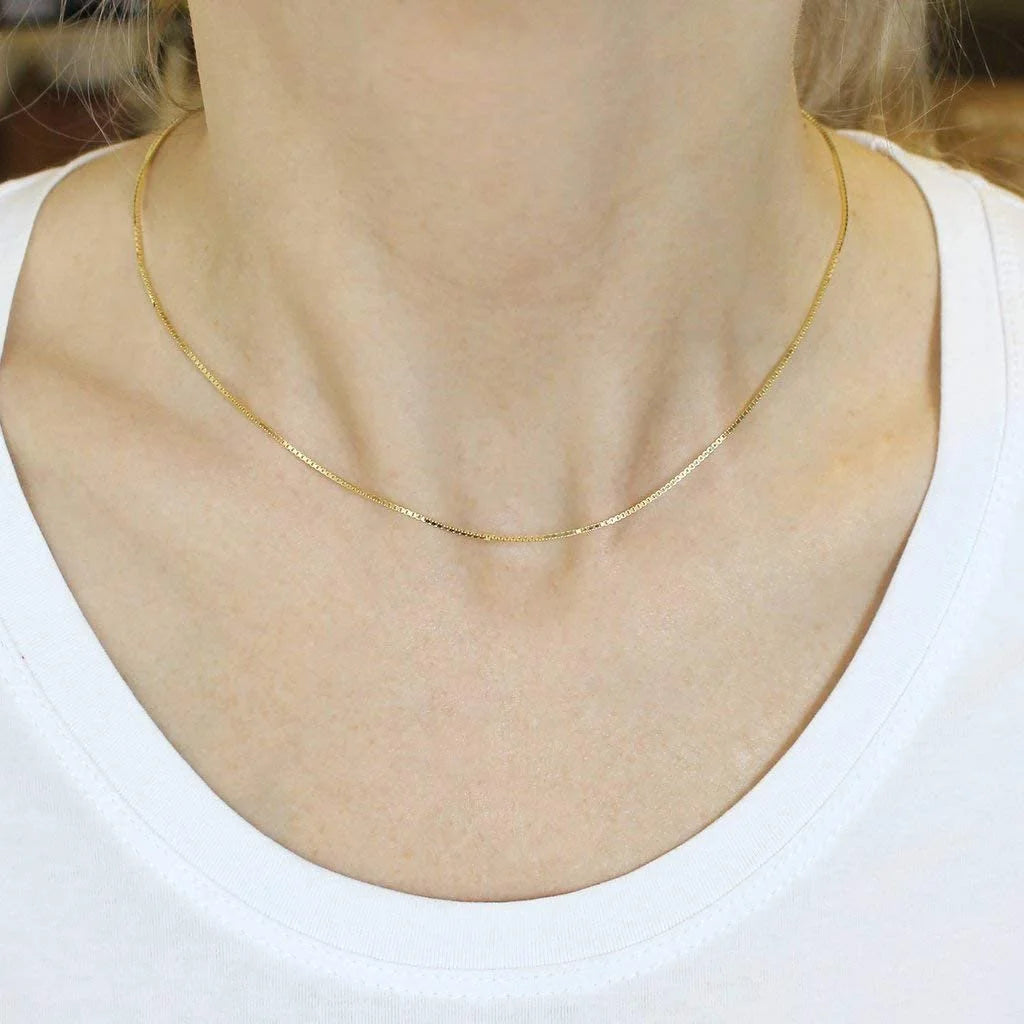 14K Yellow Gold 1mm Box Pendant Chain Necklace B4120